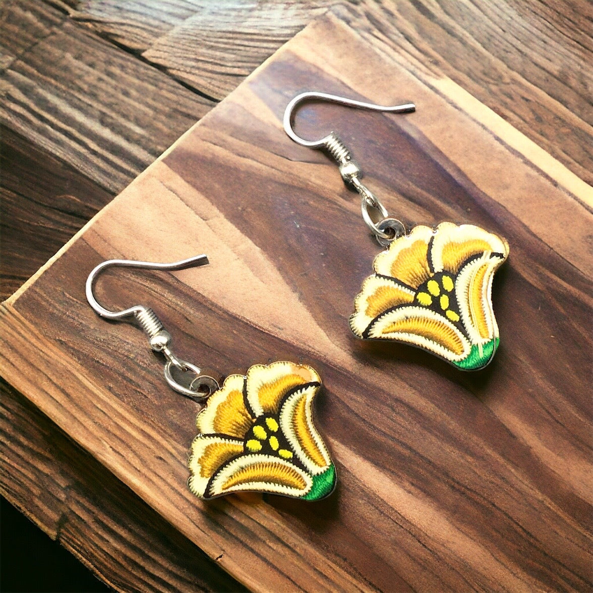 Painted Mustard Flower Wood Earrings-2