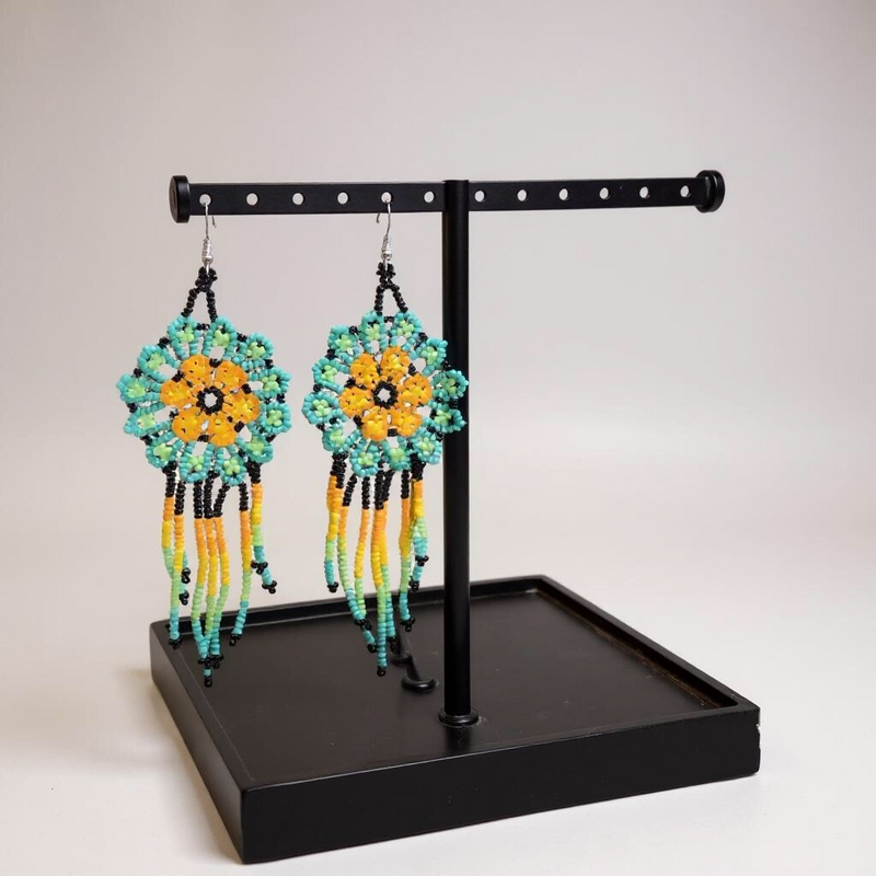 Yellow Green Flower beaded Earrings-1