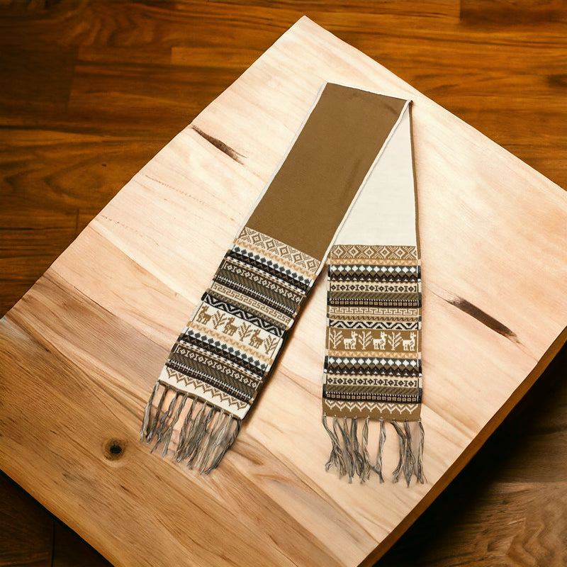 Beige and White Handmade Reversible Alpaca Scarf-1