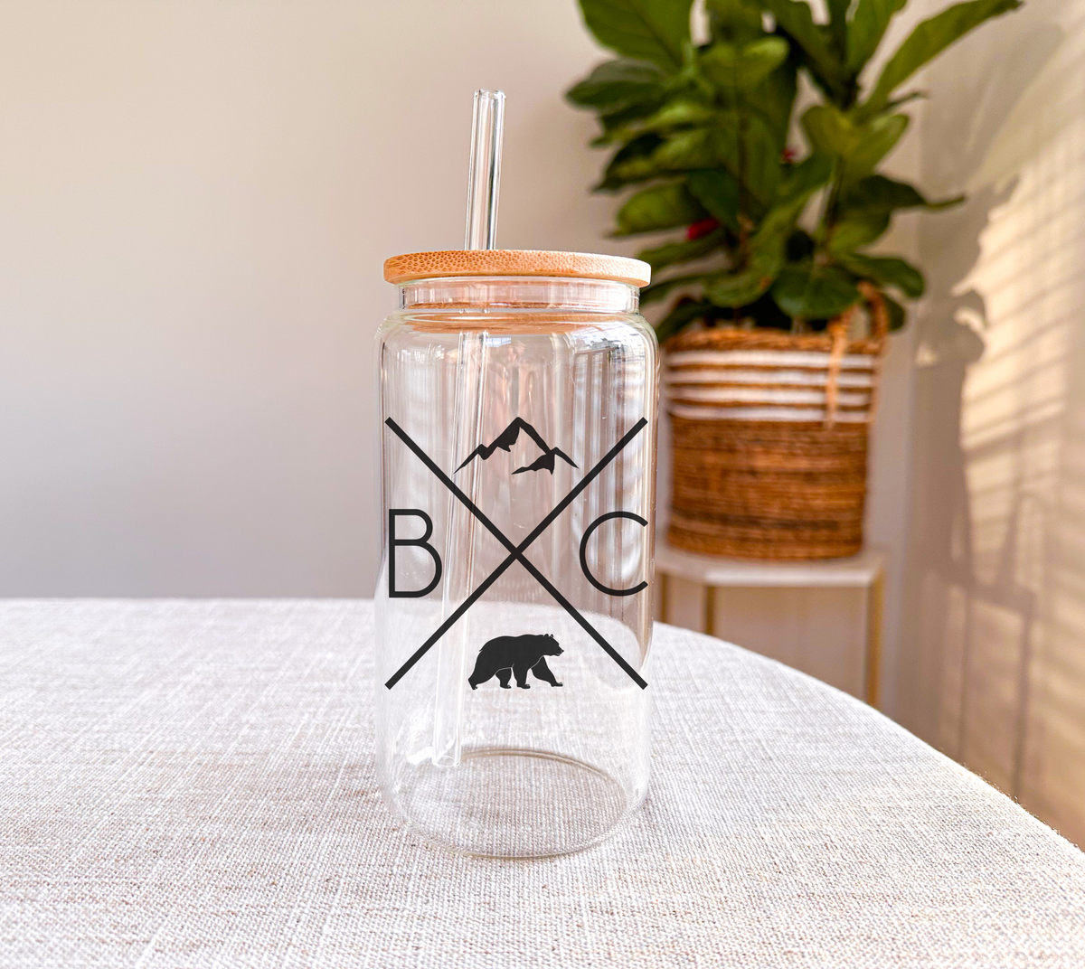 BC X Glass Can with Bamboo Lid | British Columbia Merch-1