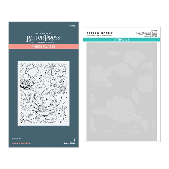 Cosmos Backdrop BetterPress and Stencil Bundle from the Pressed Posies Collection-1