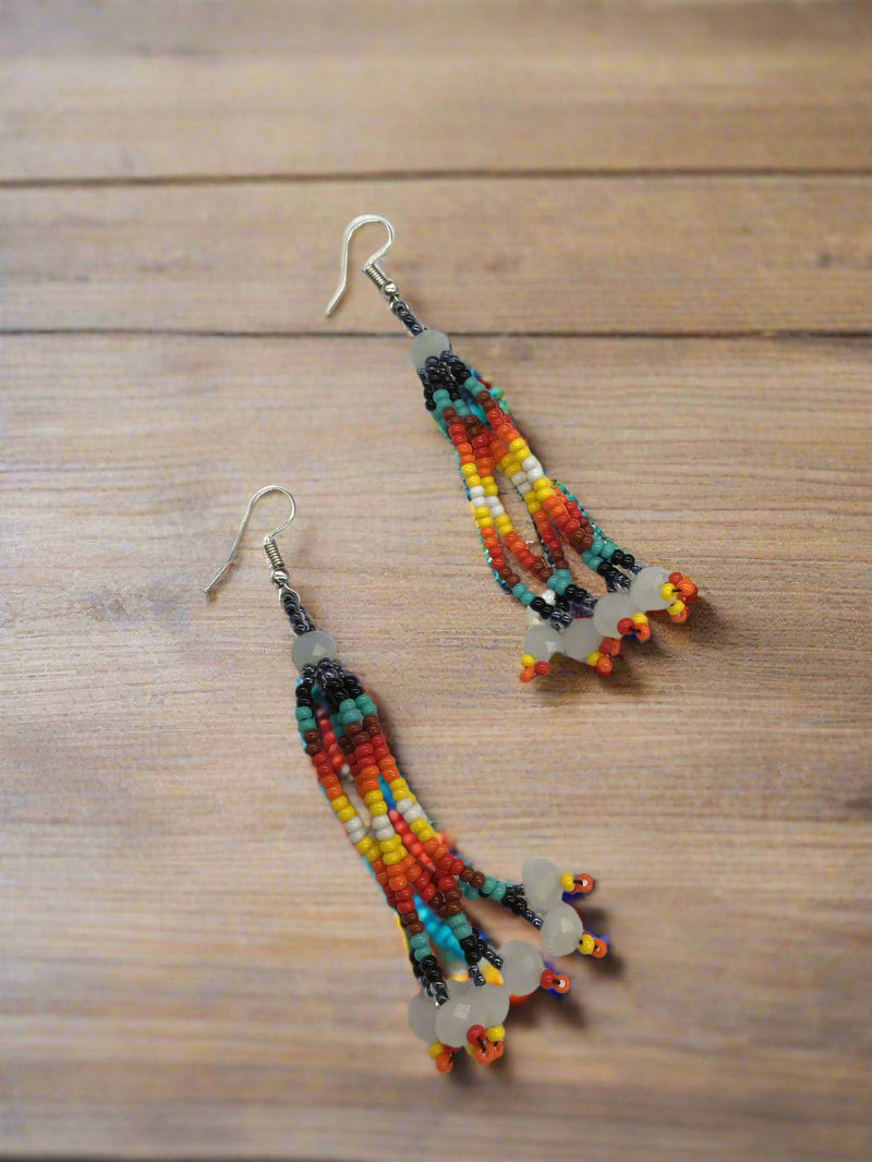 Neon Blue Six-Strand Beaded Cascade Earrings-2