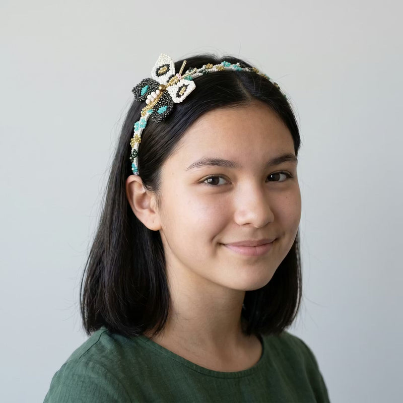 Beaded Headband with Butterfly Turquoise-1