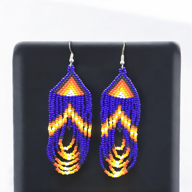 Blue Swoop Beaded earrings-2