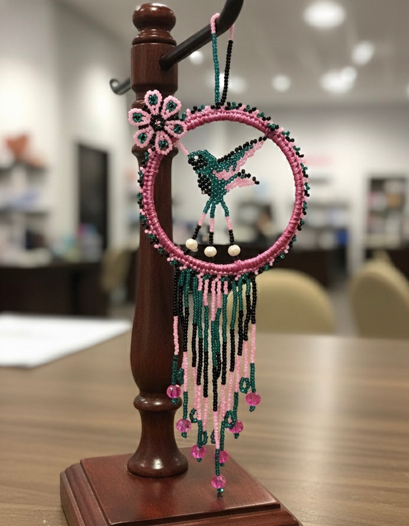 Pink and black Beaded Hummingbird-1