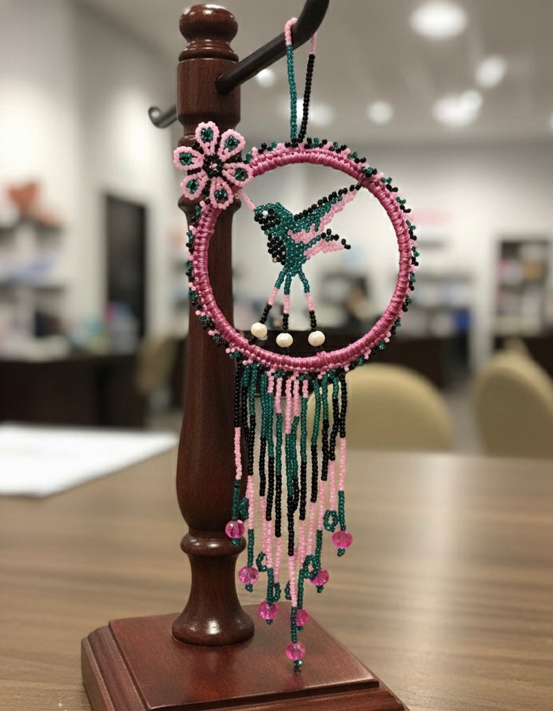Pink and black Beaded Hummingbird-1