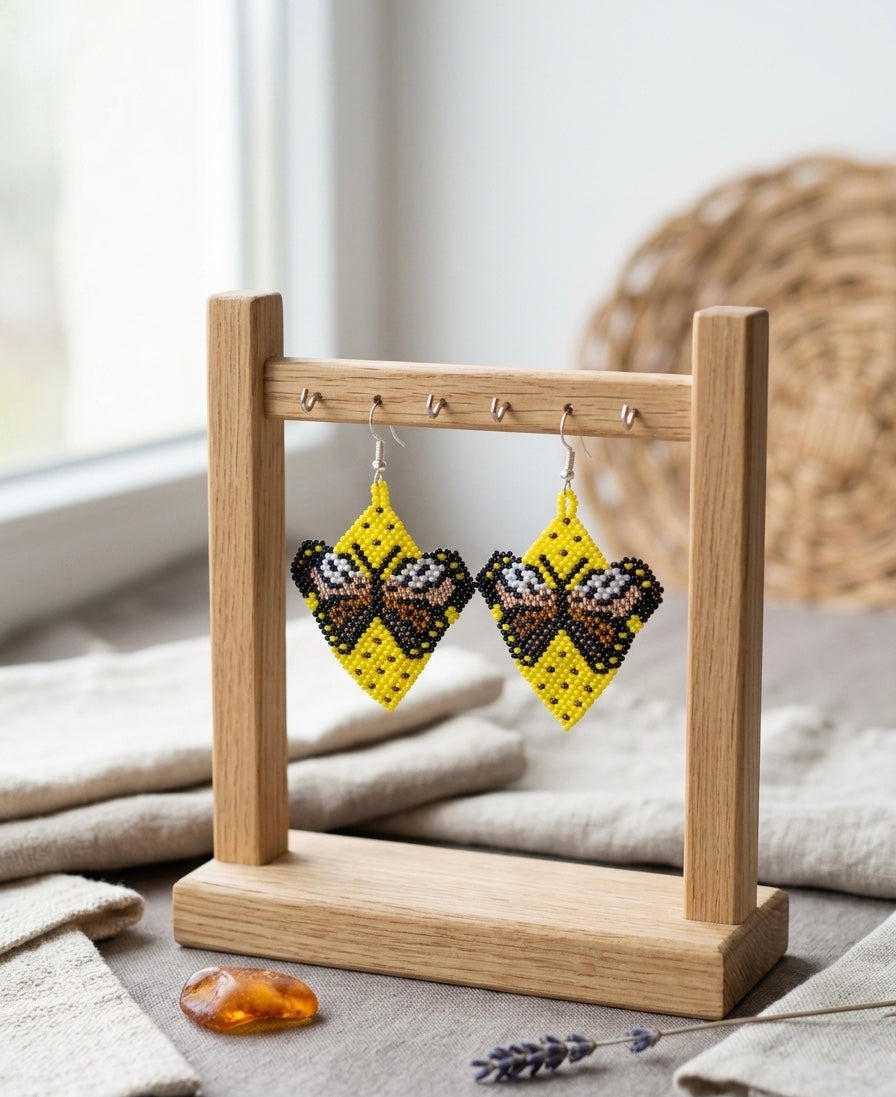Butterfly Beaded Earrings (Yellow)-2