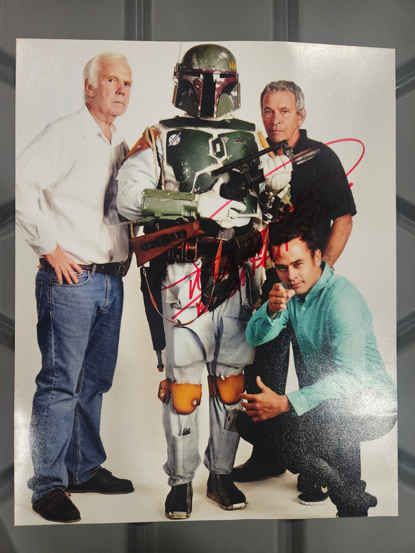 Star Wars – Boba Fett Autographed 8x10 Photo | Signed by Dickey Beer with Stunts | Featuring Bulloch, Beer & Morrison