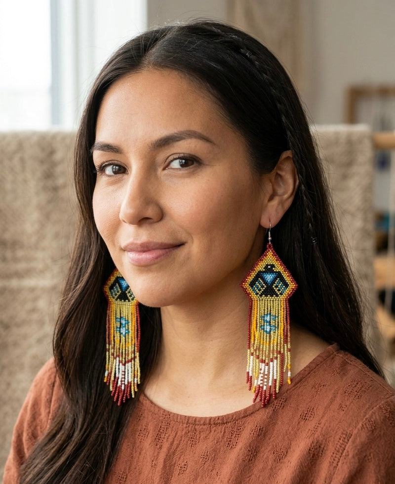 Beaded thunderbird earrings ( Brown )-1
