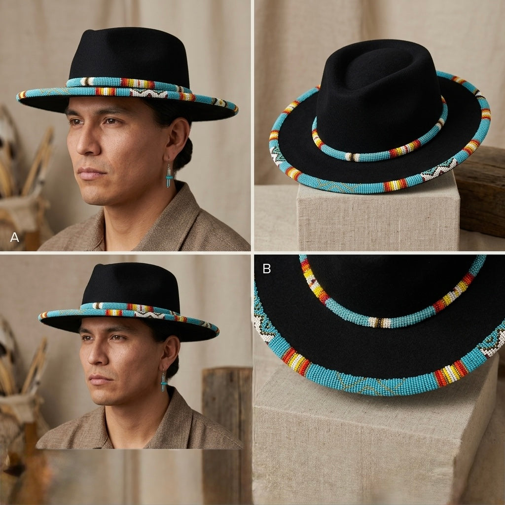 Size-62 Beaded Flat&Circular Brim Felt Hat