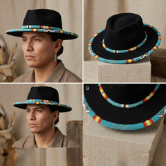 Size-62 Beaded Flat&Circular Brim Felt Hat-1