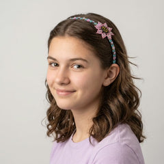 Beaded Headband with Flower Pink-3