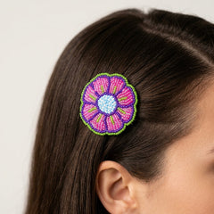 Pink/Purple Beaded Flower Barrette-2