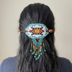 Fringed Beaded Barrette & Wooden Stick Turtle-1