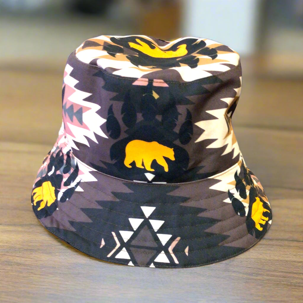 Bear Paw Trail Brown Native Style Bucket Hat-1