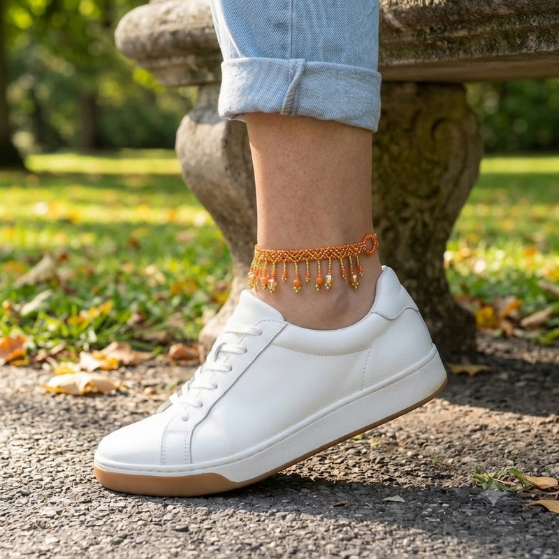 Beaded Anklet Orange-2