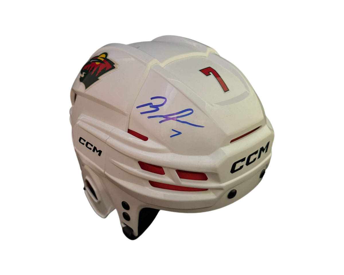 Brock Faber Autographed Minnesota Wild CCM White Replica Helmet-1