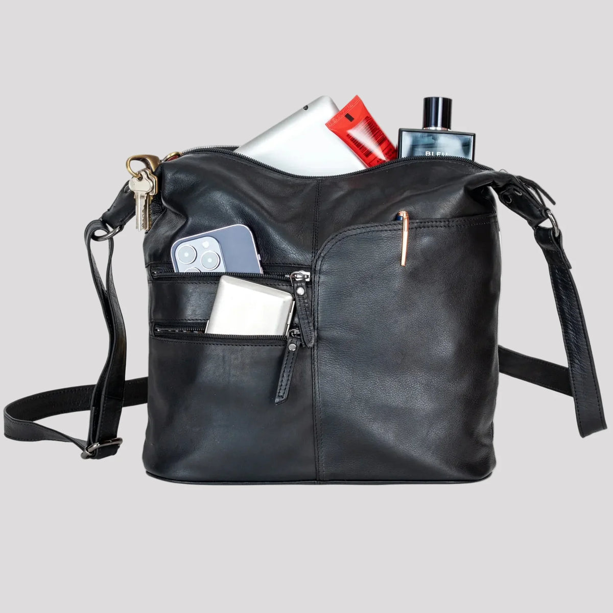 Greenwood Leather Shoulder Bag with 2 Zip Pockets-13