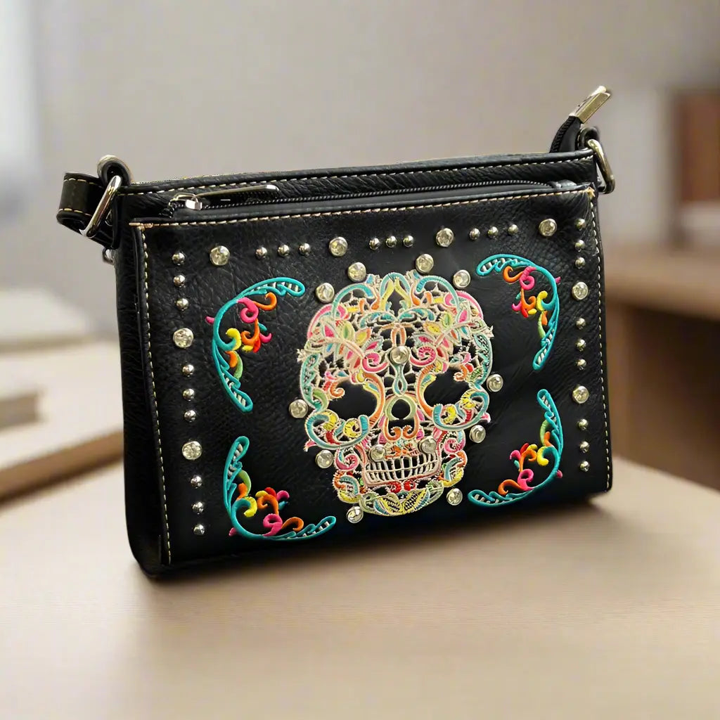 BOL Cross Body Sugar Skull Faux Leather Handbag-1
