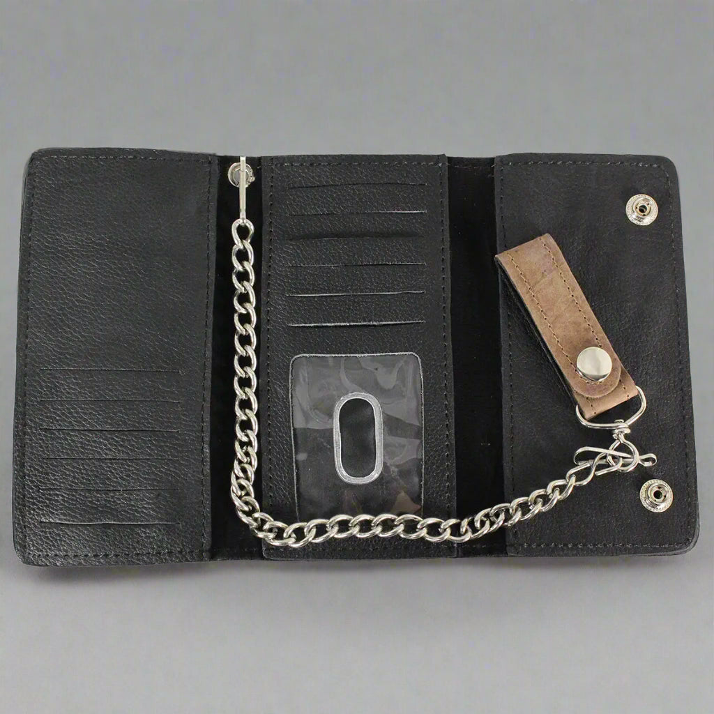 BOL Men's Chrome Plated Trucker Leather Trifold Wallet-2
