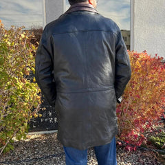 BOL Men's Double Collar Two-Tone Long Coat | Leather Jacket-2