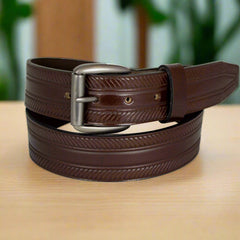 BOL Men's Removable Buckle Ribbed Leather Belt-1