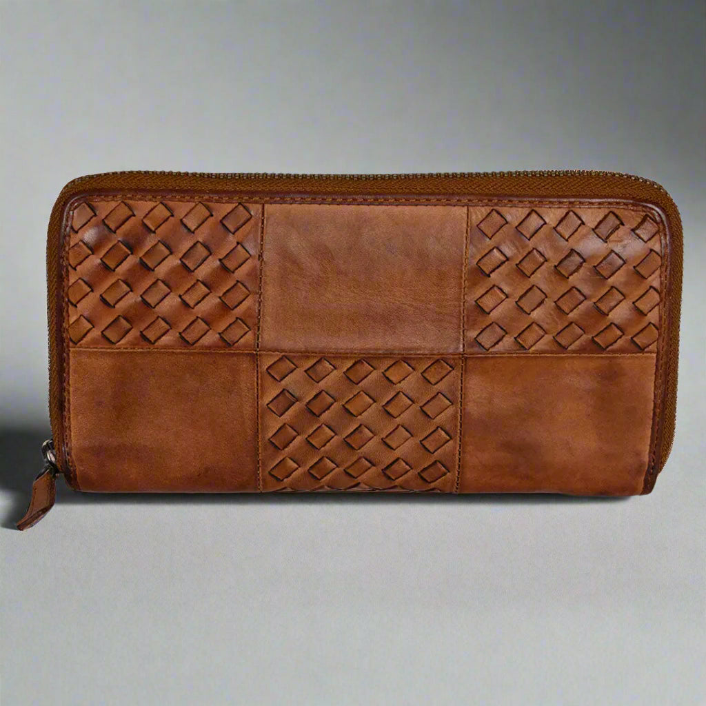 MET Women's Basket Weave Zip-Around Clutch Wallet-4