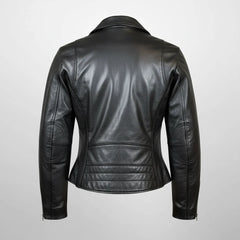 Women's Premium Lamb Leather Moto Jacket with Asymmetrical Zippers-11