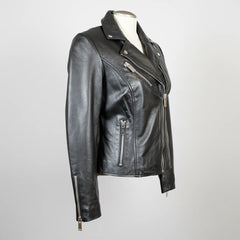 Women's Premium Lamb Leather Moto Jacket with Asymmetrical Zippers-12