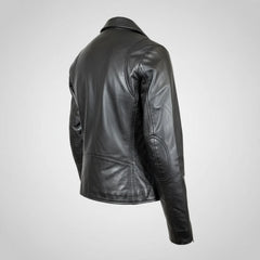 Women's Premium Lamb Leather Moto Jacket with Asymmetrical Zippers-13