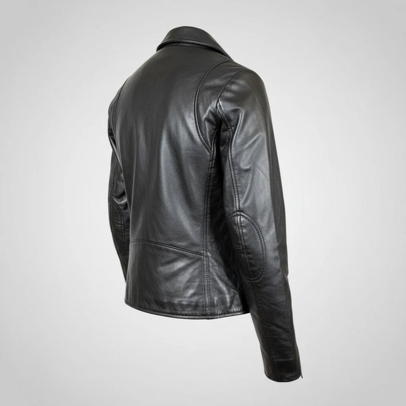 Women's Premium Lamb Leather Moto Jacket with Asymmetrical Zippers-13