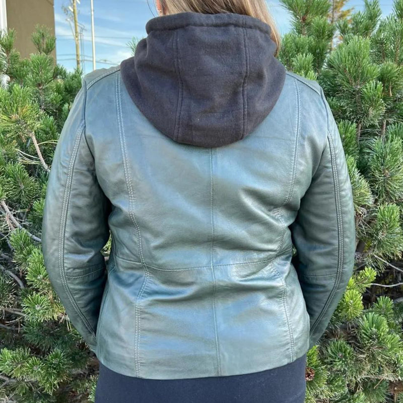 BOL Women's Detachable Hooded Leather Jacket-3