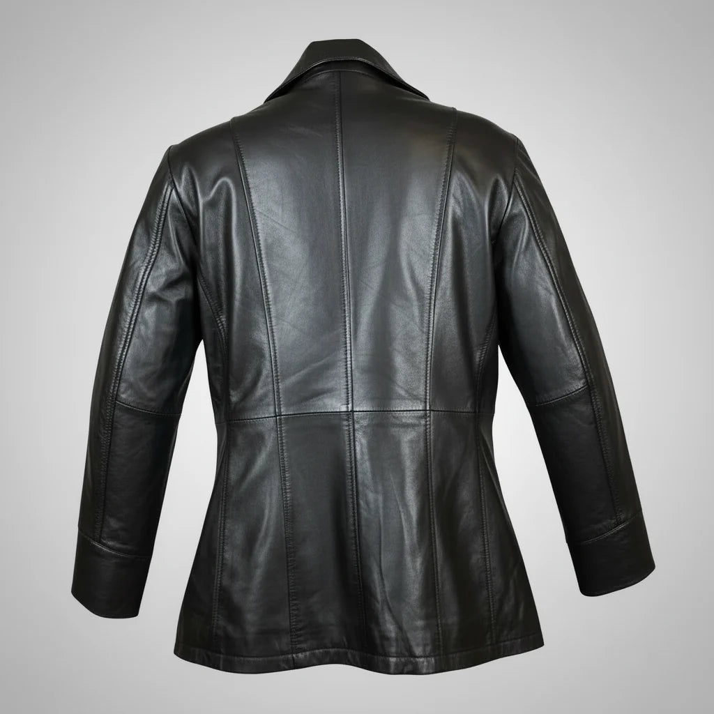 Classic Women's Mid-Length Lamb Leather Jacket-8