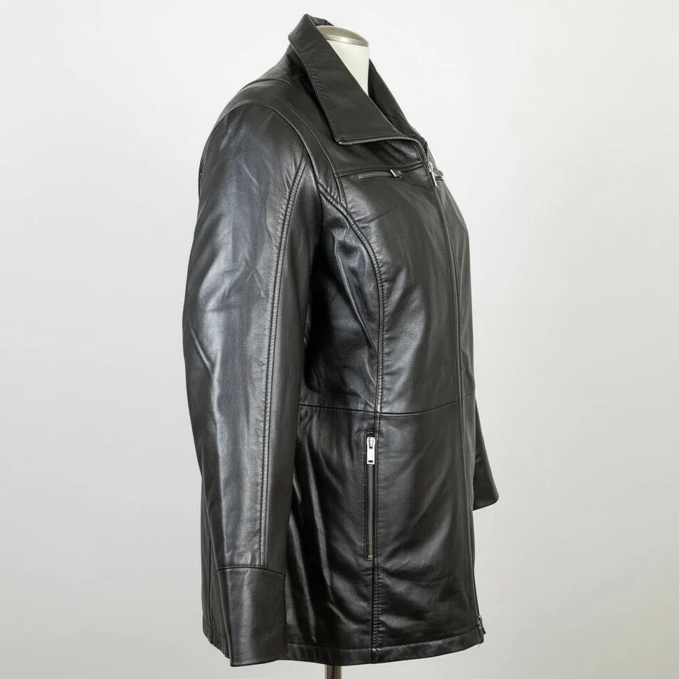 Classic Women's Mid-Length Lamb Leather Jacket-9