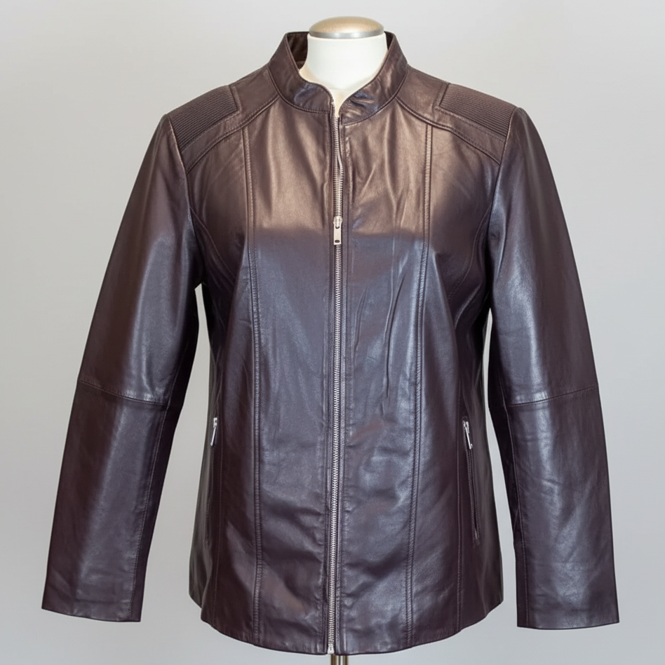 BOL Women's Paulina Ribbed Shoulder Leather Jacket-6