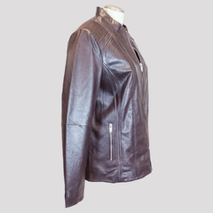 BOL Women's Paulina Ribbed Shoulder Leather Jacket-8