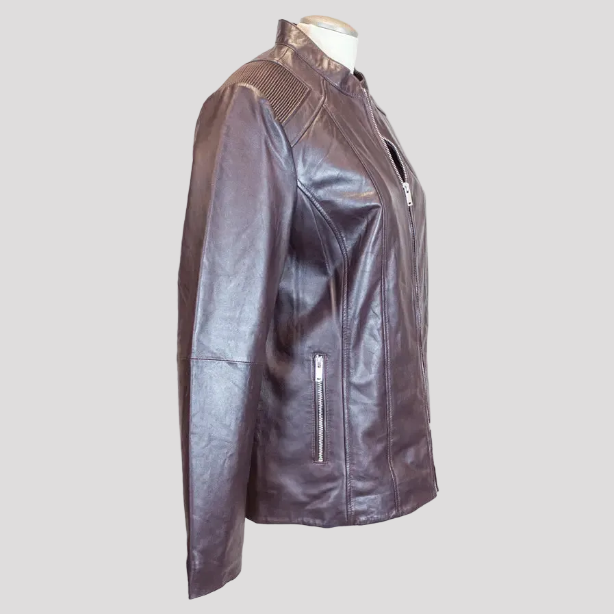 BOL Women's Paulina Ribbed Shoulder Leather Jacket-8