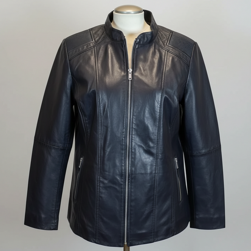 BOL Women's Paulina Ribbed Shoulder Leather Jacket-9