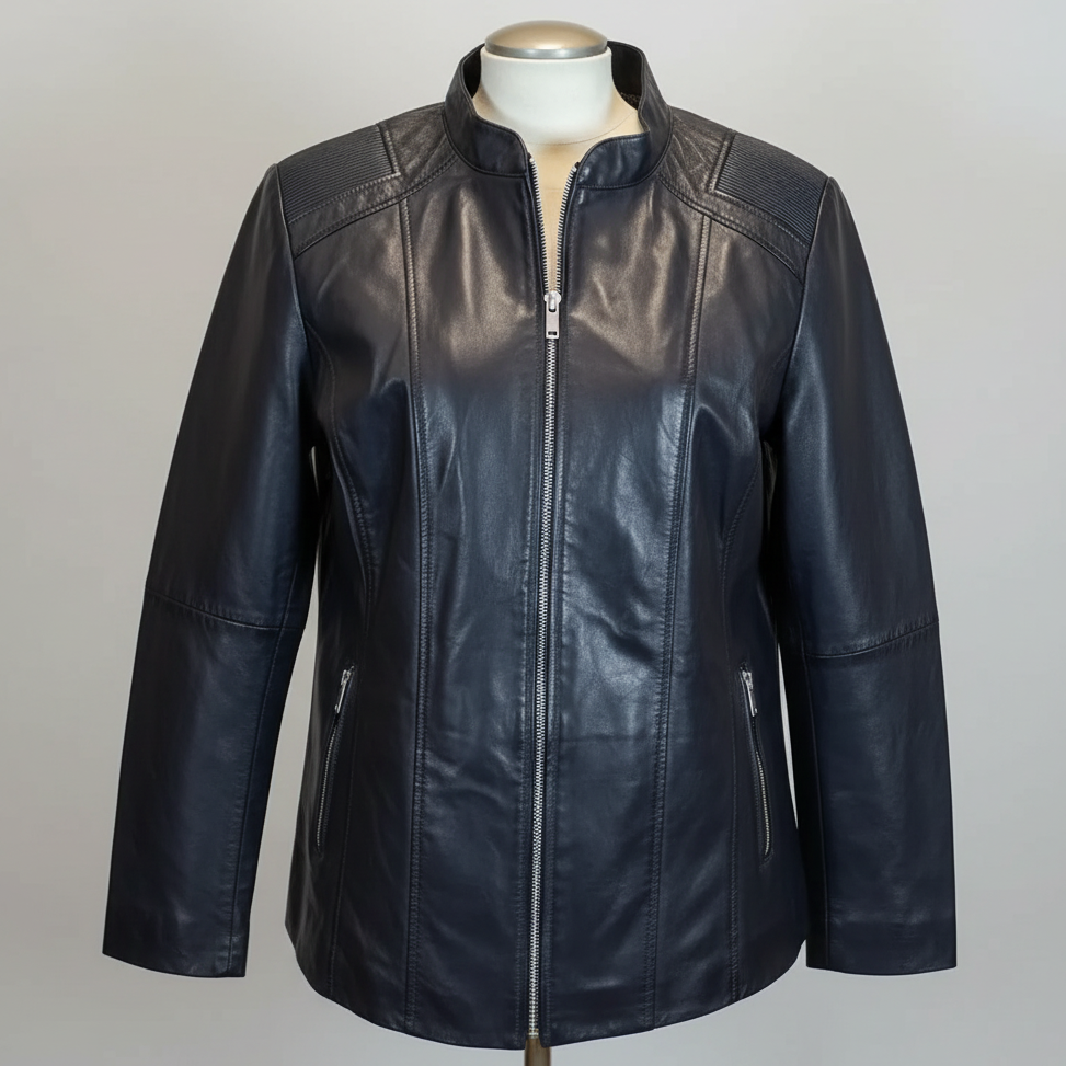BOL Women's Paulina Ribbed Shoulder Leather Jacket-9