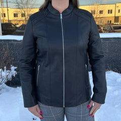 BOL Women's Paulina Ribbed Shoulder Leather Jacket-5