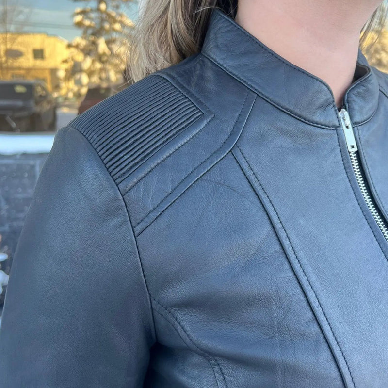 BOL Women's Paulina Ribbed Shoulder Leather Jacket-4
