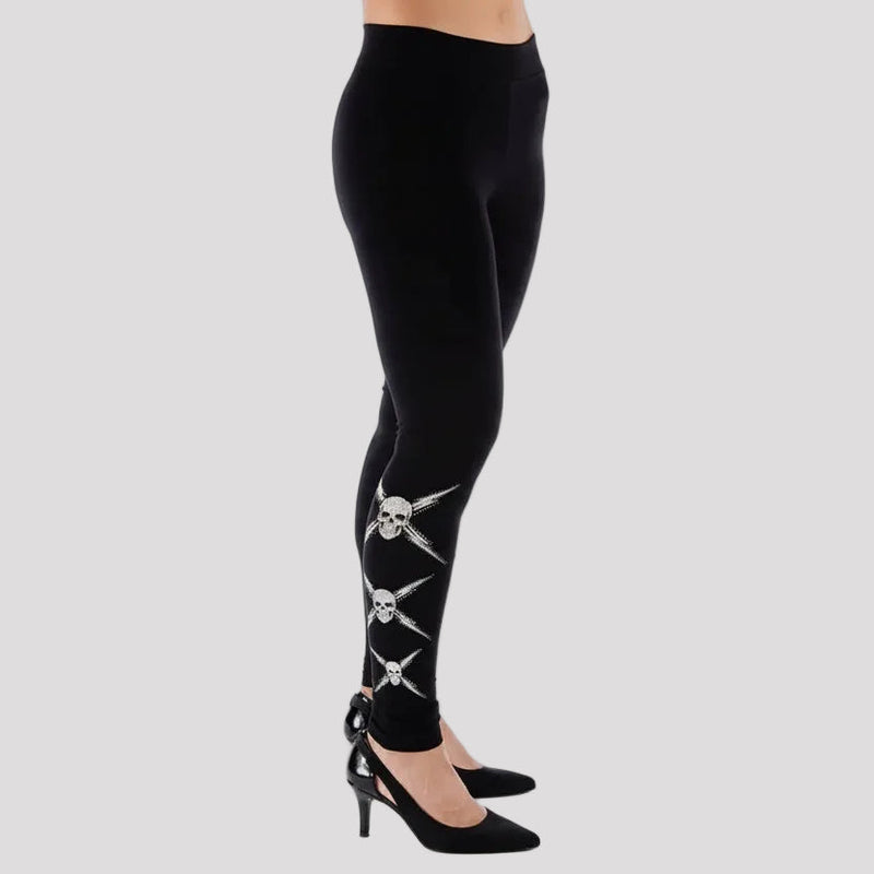 BOL Women's Rhinestone Skull Leggings-1
