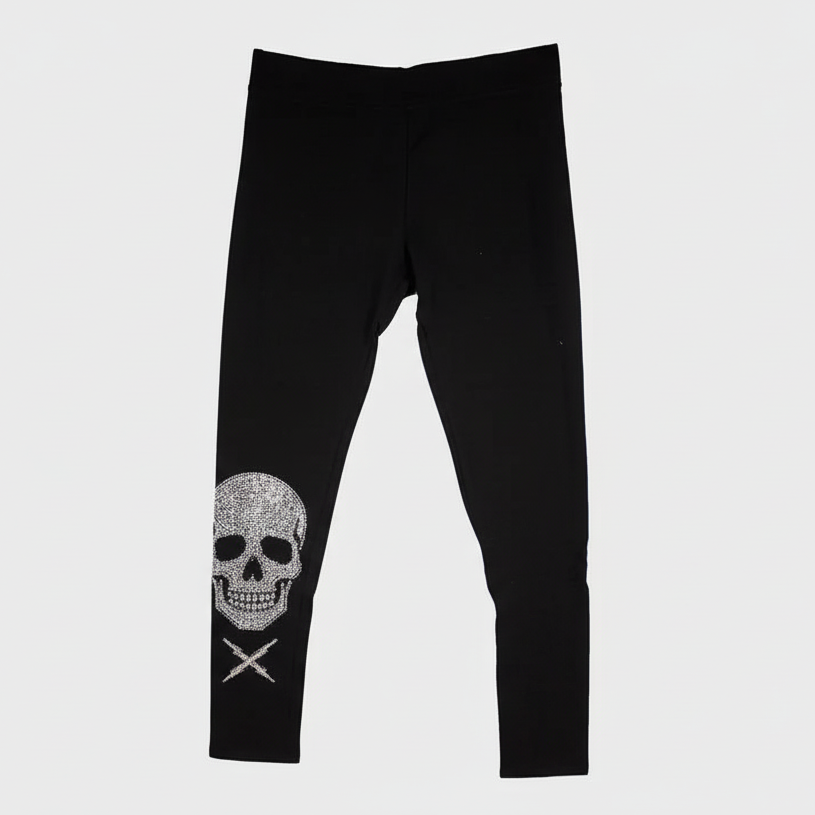 BOL Women's Rhinestone Skull Leggings-4