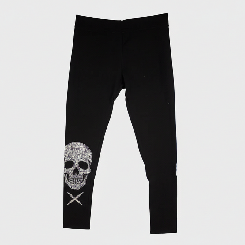 BOL Women's Rhinestone Skull Leggings-4