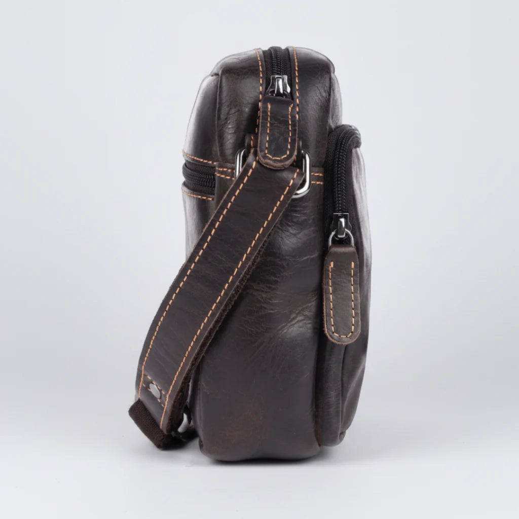 Greenwood Leather Mini-Messenger Bag. Premium Compact Crossbody Travel Organizer-8