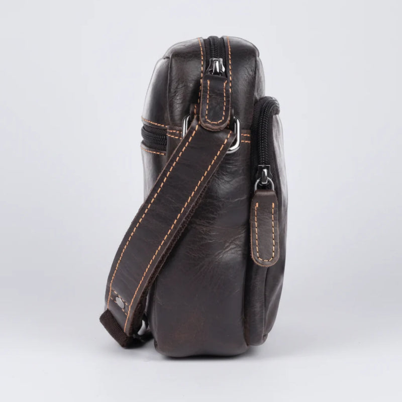 Greenwood Leather Mini-Messenger Bag. Premium Compact Crossbody Travel Organizer-8