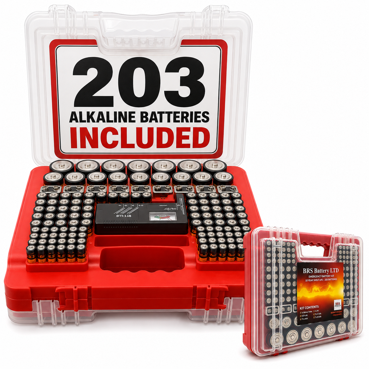 BRS Emergency Battery Kit: 203 Alkaline Batteries + Tester-9