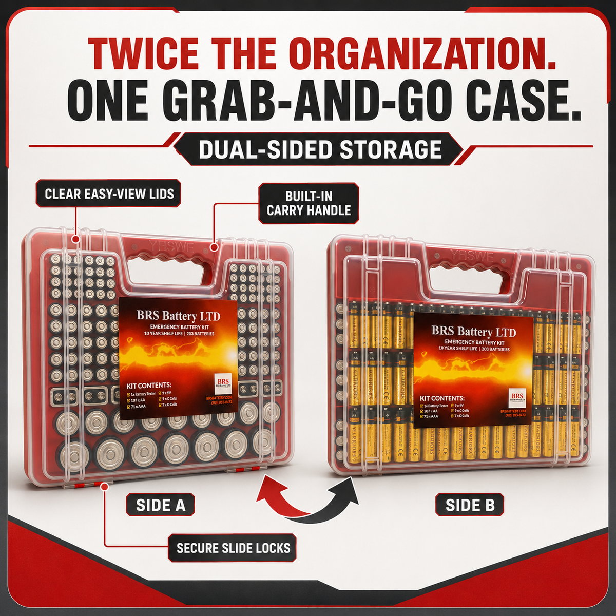 BRS Emergency Battery Kit: 203 Alkaline Batteries + Tester-3