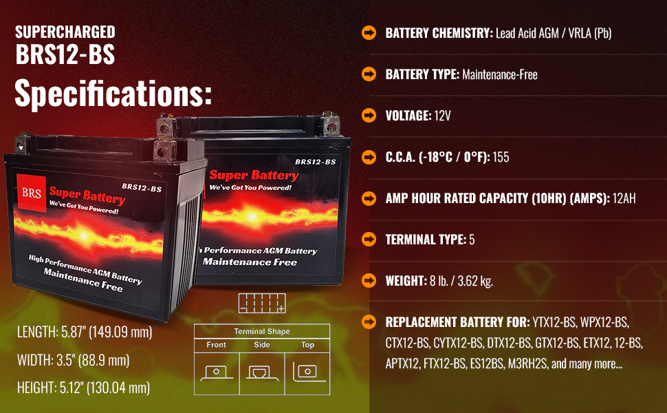 BRS12-BS 12v 12AH 155CCA 30 Day Warranty-13