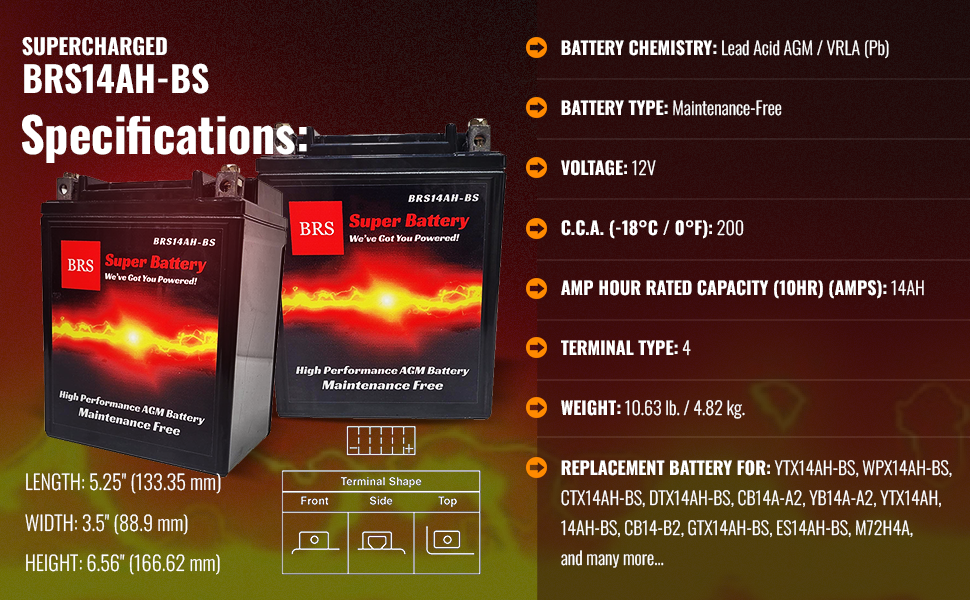 BRS14AH-BS 12v 14AH 200CCA 30 Day Warranty-12